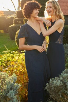 Monsoon Ivy satin lace maxi bridesmaid dress navy blue
