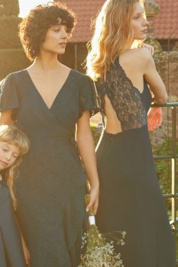 Monsoon Kiki lace back crepe maxi bridesmaid dress navy blue