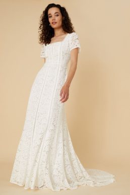 Monsoon Kim square neck lace bridal dress ivory