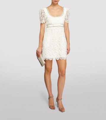 Self Portrait Lace Guipure Mini Dress White