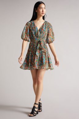 Ted Baker TIANIA Smock Panel Wrap Mini Dress White Multi