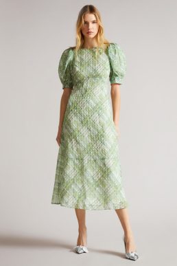 Ted Baker GUITAZ Seersucker Check Midi Dress Green