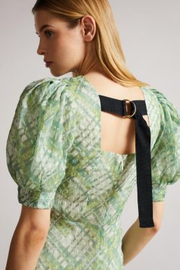 Ted Baker GUITAZ Seersucker Check Midi Dress Green