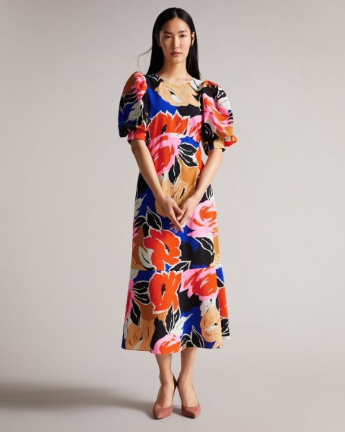 Ted Baker HARPIA Floral midi dress Black Multi Wedding Guest