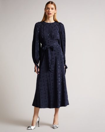 Ted Baker LIVELA Spot Jacquard Midaxi Dress Navy Blue