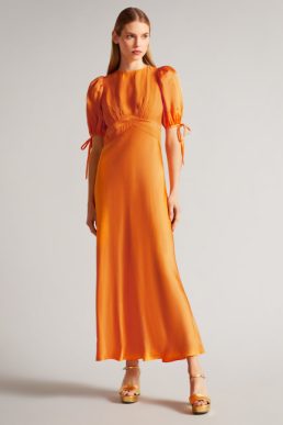 Ted Baker LYSETTE Tie Detail Satin Tea Dress Orange