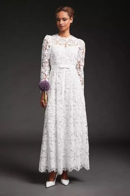 LK Bennett Lila Off-White Lace Sleeved Wedding Dress