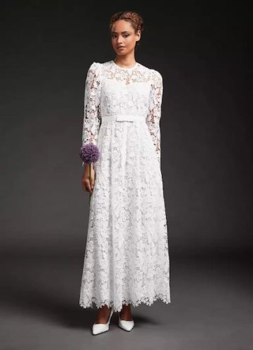 LK Bennett Lila Off-White Lace Sleeved Wedding Dress