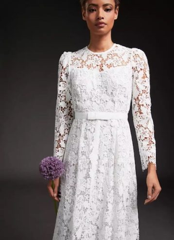 LK Bennett Lila Off-White Lace Sleeved Wedding Dress