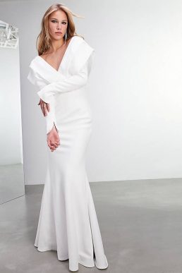 ASOS EDITION Everly bardot long sleeve crepe wedding dress Ivory