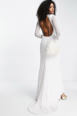 ASOS EDITION Genevieve linear sequin wedding dress with fishtail Ivory