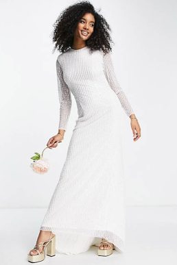 ASOS EDITION Genevieve linear sequin wedding dress with fishtail Ivory
