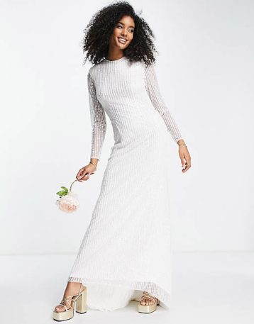 ASOS EDITION Genevieve linear sequin wedding dress with fishtail Ivory