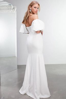 ASOS EDITION Maisie off shoulder puff sleeve crepe wedding dress Ivory