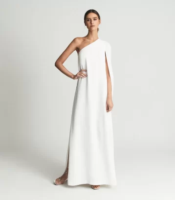 Reiss Nina Cape One Shoulder Maxi Dress White