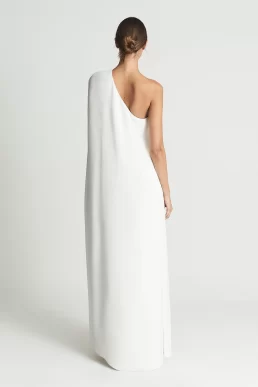Reiss Nina Cape One Shoulder Maxi Dress White
