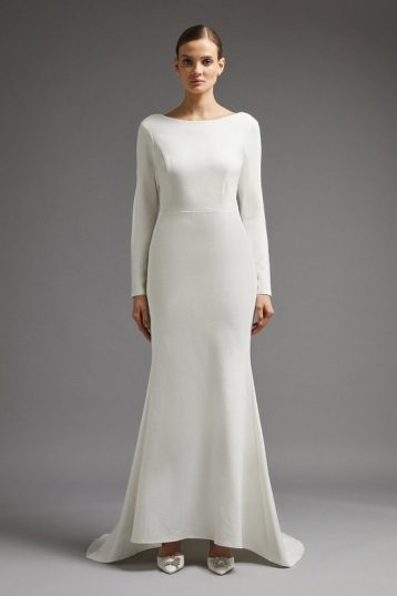 Coast V Back Long Sleeve Bridal Dress With Trail Ivory