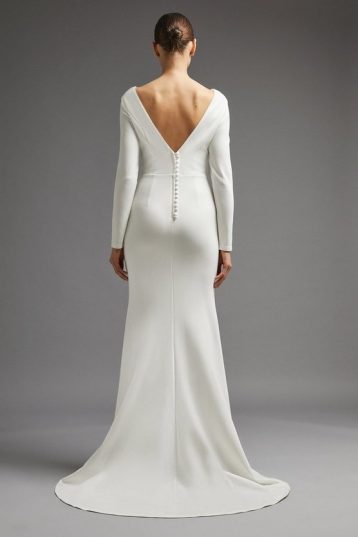 Coast V Back Long Sleeve Bridal Dress With Trail Ivory