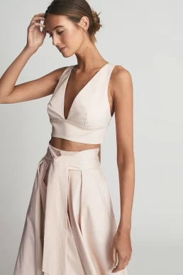 Reiss Gigi gather detailed maxi skirt Neutral Light Blush