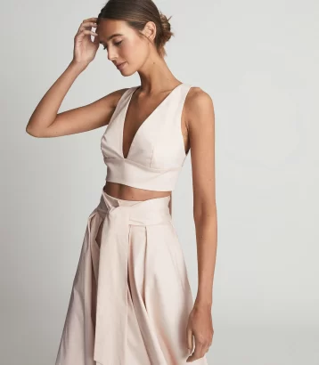 Reiss Gigi gather detailed maxi skirt Neutral Light Blush