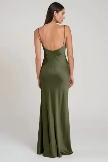 Jenny Yoo Addison cowl-neck satin maxi dress Olive Green