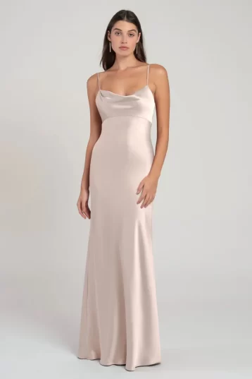 Jenny Yoo Addison cowl-neck satin maxi dress Prosecco