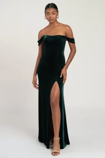 Jenny Yoo Issa off-shoulder velvet maxi dress Emerald Green