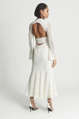Reiss Aspen Lace Midi Bodycon Dress White