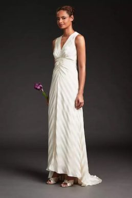 LK Bennett Colette Cream Silk Chevron Stripe Long Wedding