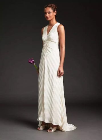 LK Bennett Colette Cream Silk Chevron Stripe Long Wedding