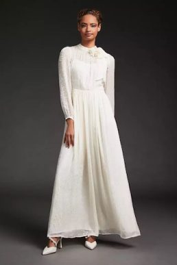 LK Bennett Lovette Cream Devoré Long Sleeve Wedding Dress