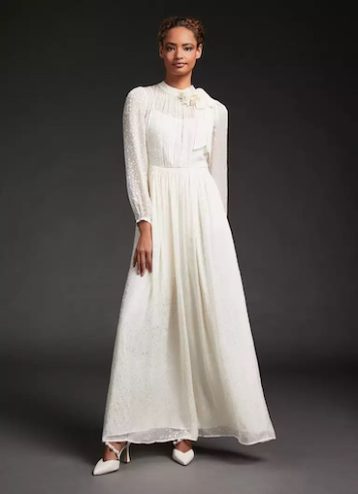 LK Bennett Lovette Cream Devoré Long Sleeve Wedding Dress
