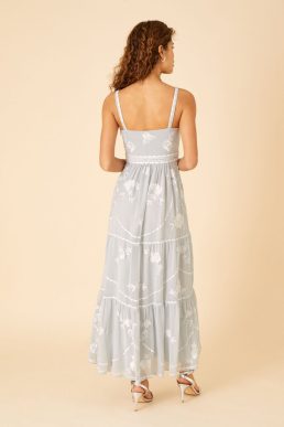 Monsoon Alexis embellished shorter length maxi bridesmaid dress silver