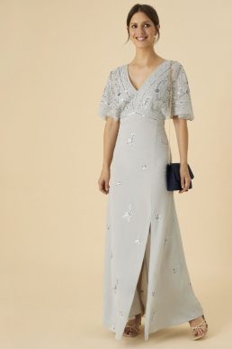 Monsoon Elena embellished bridesmaid maxi dress silver