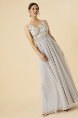Kathy embroidered maxi dress in recycled polyester silver