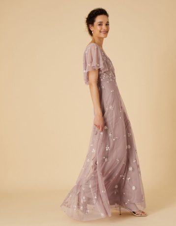 Monsoon Rhonda embellished maxi bridesmaid dress brown mocha pink