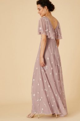 Monsoon Rhonda embellished maxi bridesmaid dress brown mocha pink