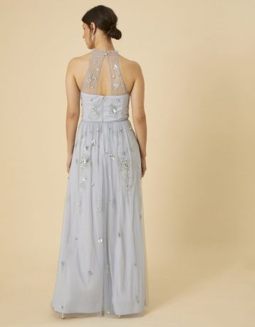 Monsoon Sasha embellished maxi dress in recycled polyester blue