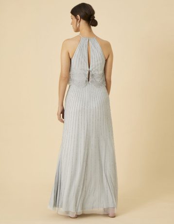 Monsoon Suzanne embellished maxi dress in recycled polyester blue/mint green