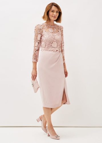 Phase Eight Adeline Double Layer Lace Dress Antique Rose Blush Pink