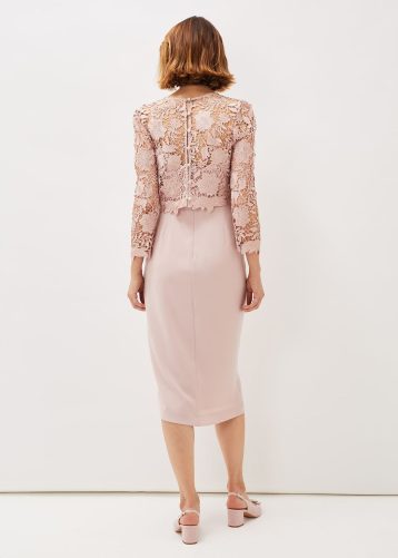 Phase Eight Adeline Double Layer Lace Dress Antique Rose Blush Pink