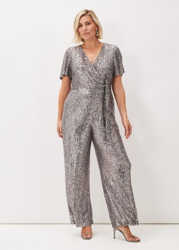 Phase Eight Allesandra Sequin Jumpsuit Pewter Silver
