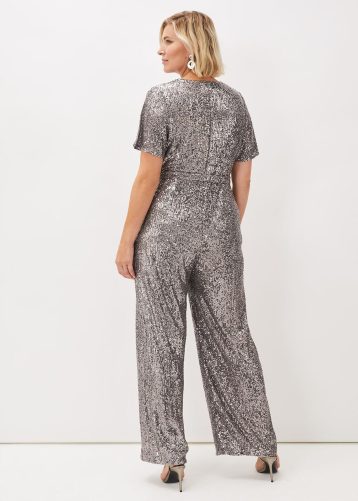 Phase Eight Allesandra Sequin Jumpsuit Pewter Silver