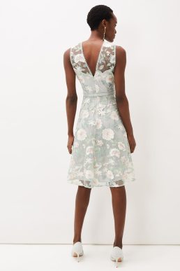 Phase Eight Aria Embroidered Fit And Flare Dress Mint Eau De Nil White