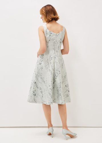 Phase Eight Becka Floral Jacquard Fit and Flare Dress Eau De Nil Off white