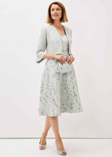 Phase Eight Becka Floral Jacquard Fit and Flare Dress Eau De Nil Off white