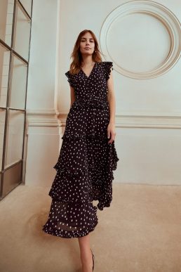 Phase Eight Josephina Spot Tiered Dress Navy Buttermilk