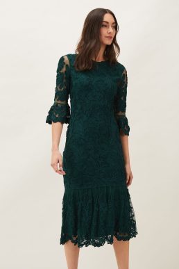 Phase Eight Margaret Tapework Lace Dress Green