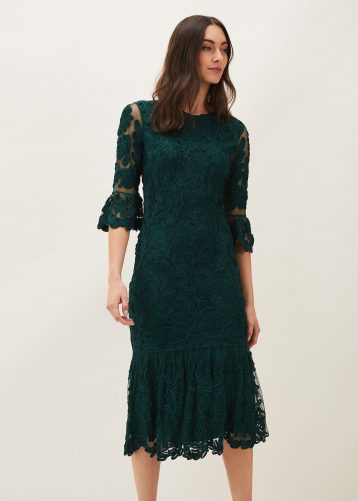 Phase Eight Margaret Tapework Lace Dress Green