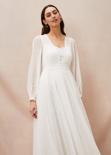 Phase Eight Mariana Pleated Lace Wedding Dress Pearl